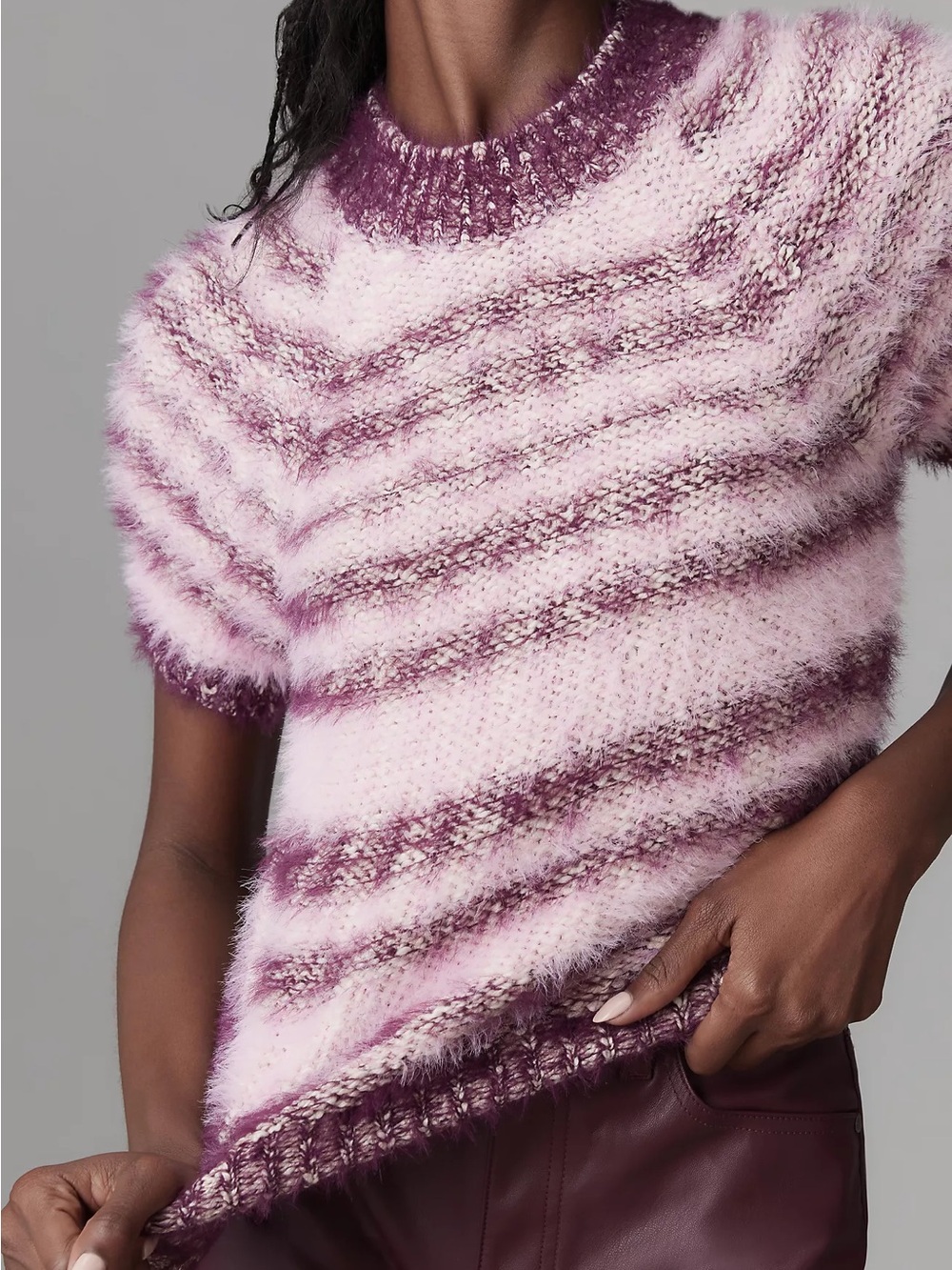 Anthropologie Pilcro Eyelash Baby Sweater Tee Size XS Purple Striped - Picture 7 of 8
